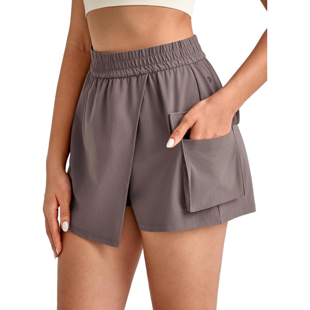 imageG4Free Hiking Shorts for Women with Cargo Pockets Wrap Skirts Wide Leg Tennis Skorts for Travel Dressy CasualTaupe