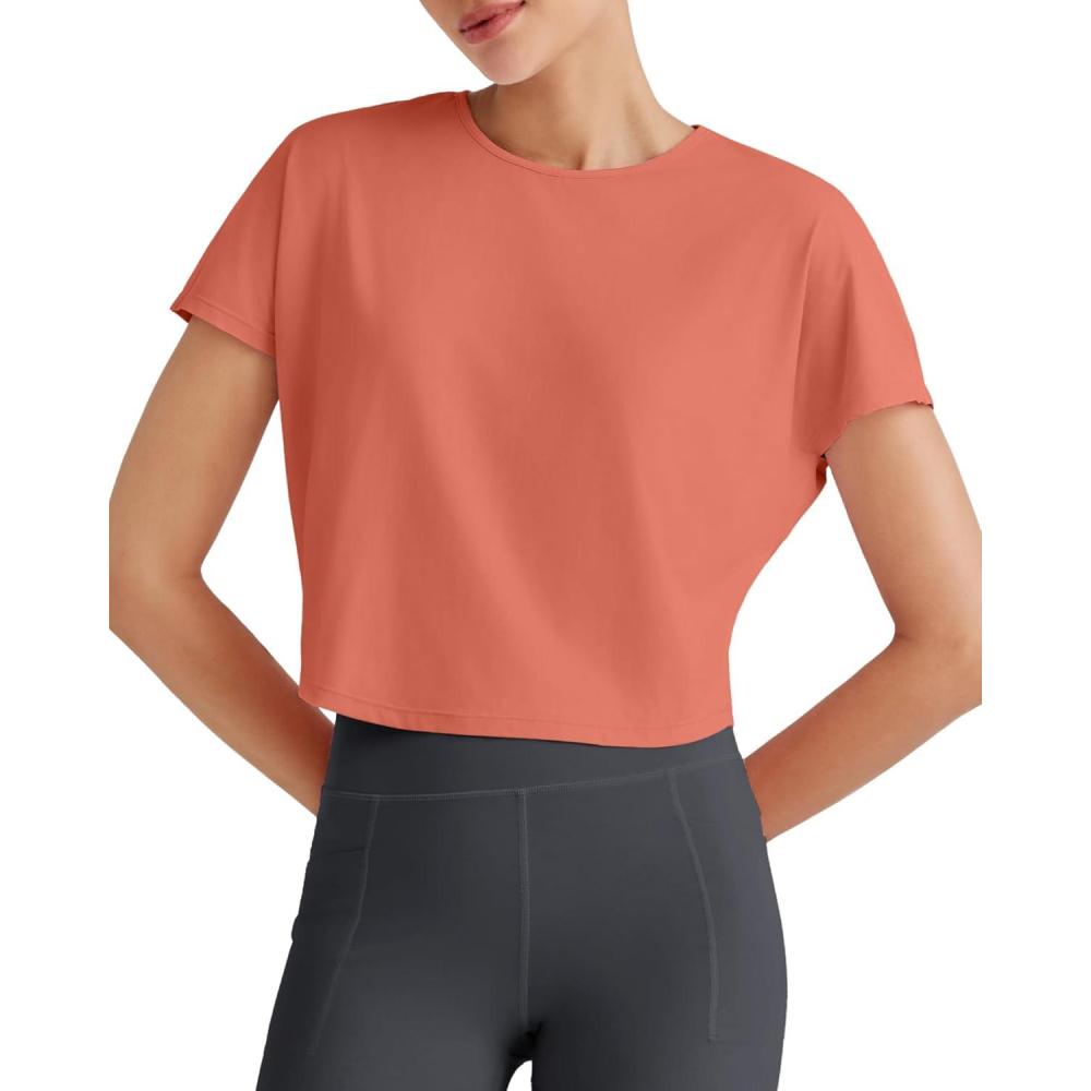 imageG4Free Lightbreeze Womens Workout Tops Batwing Sleeve Tees Loose Fit Athletic Gym Shirts Basic Yoga Tshirts Casual SummerBurnt Orange