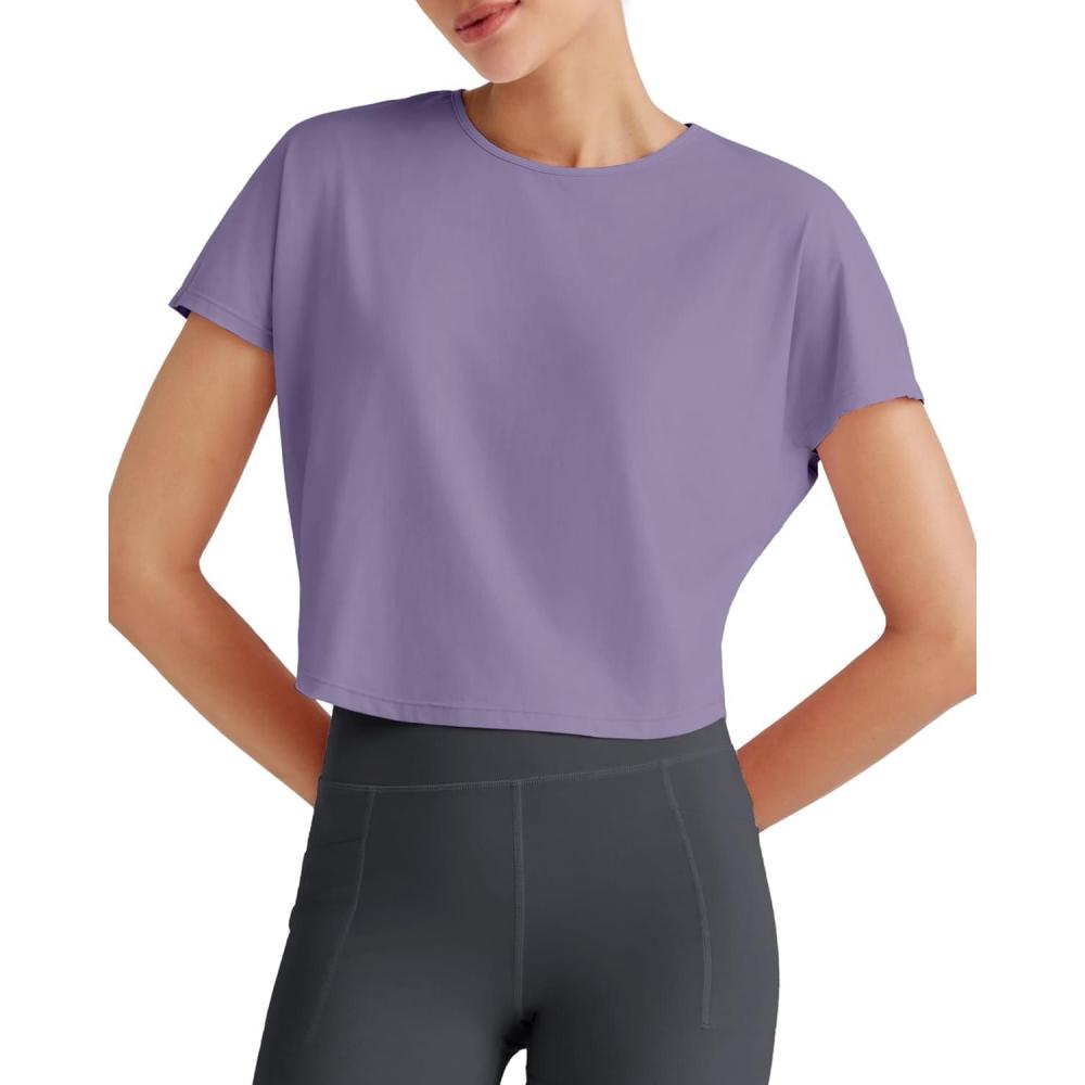 imageG4Free Lightbreeze Womens Workout Tops Batwing Sleeve Tees Loose Fit Athletic Gym Shirts Basic Yoga Tshirts Casual SummerGray Purple