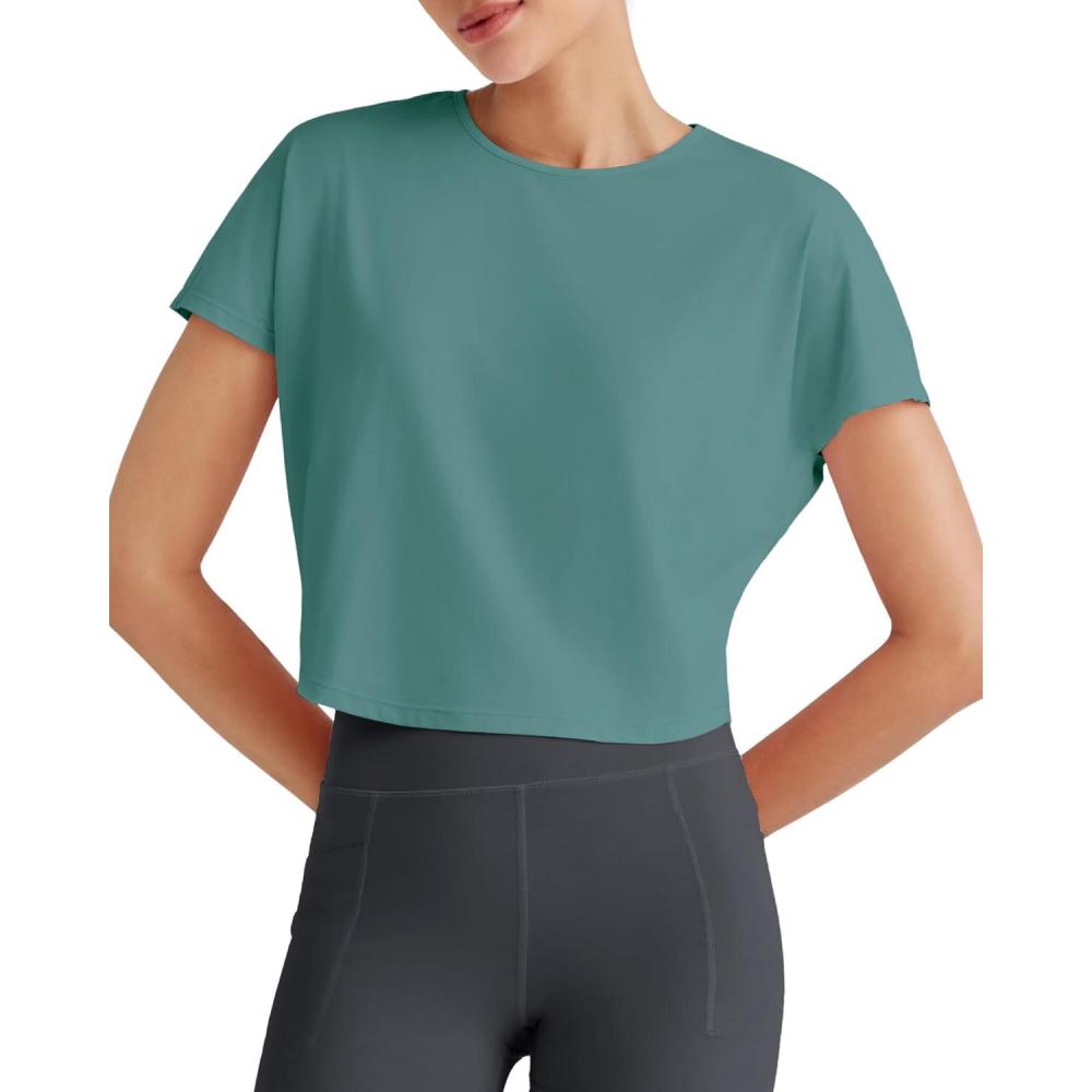 imageG4Free Lightbreeze Womens Workout Tops Batwing Sleeve Tees Loose Fit Athletic Gym Shirts Basic Yoga Tshirts Casual SummerMyrtle Green