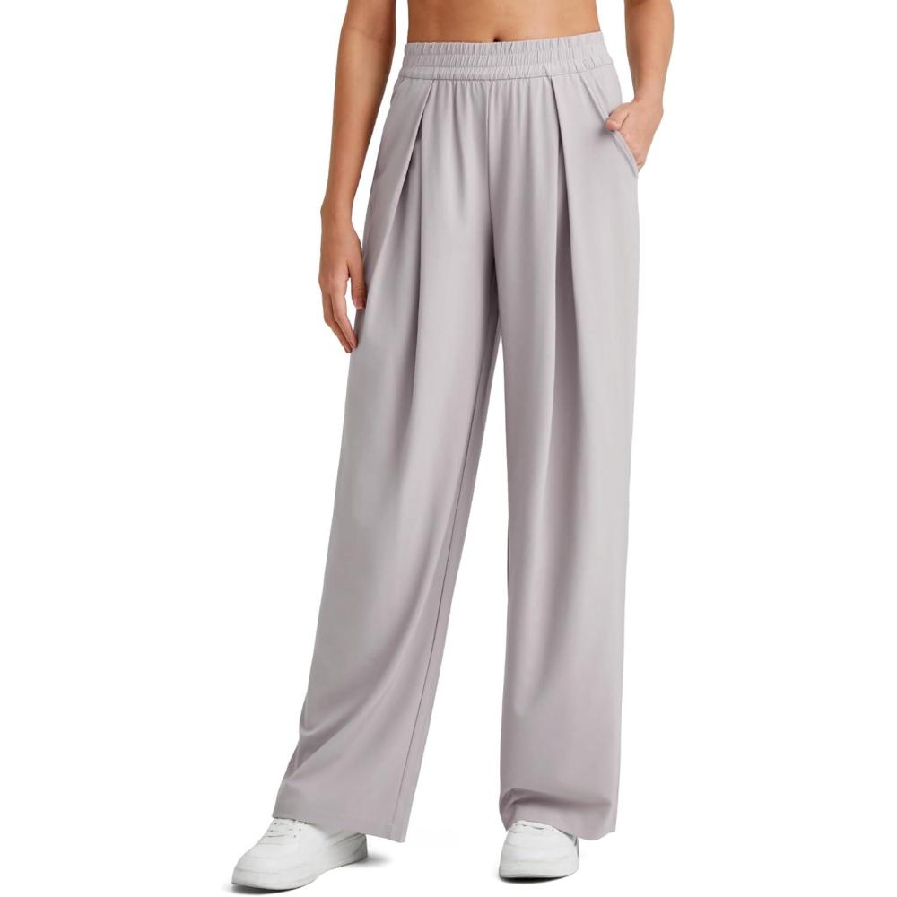 imageG4Free Lightweight Wide Leg Pants Women Trendy Flowy High Waisted Front Pleat Travel Pant Casual Lounge TrousersChrim Gray