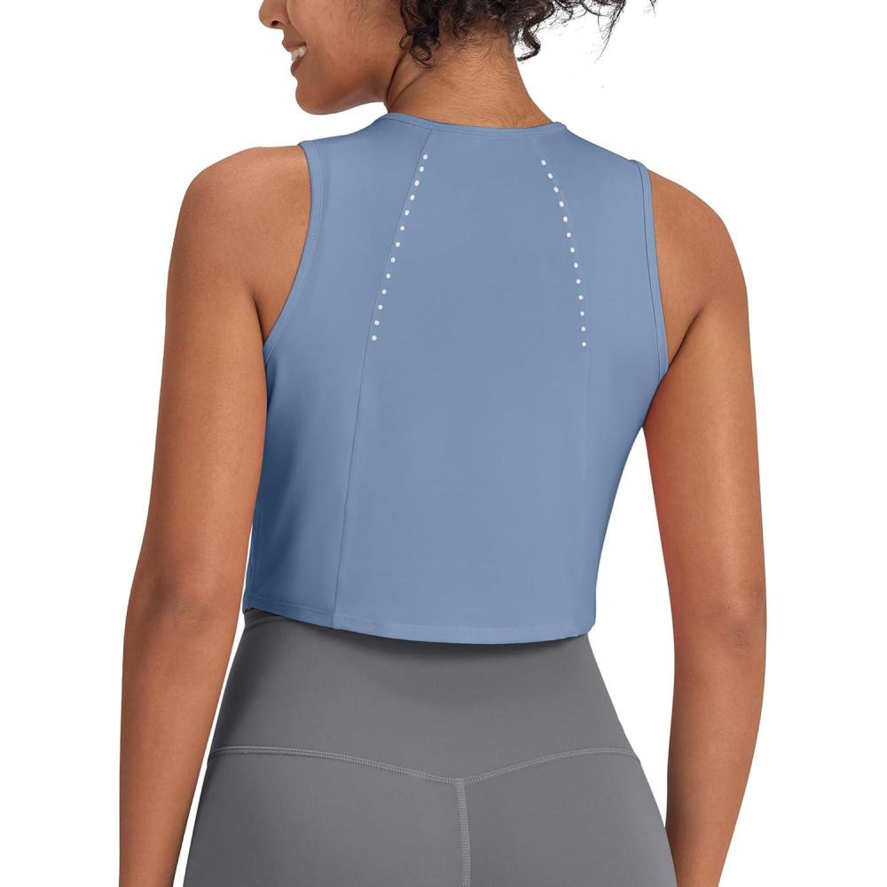 imageG4Free Lightweight Workout Tank Tops for Women Fast Dry Athletic Gym Crop Top Sleeveless Running ShirtsSmog Blue
