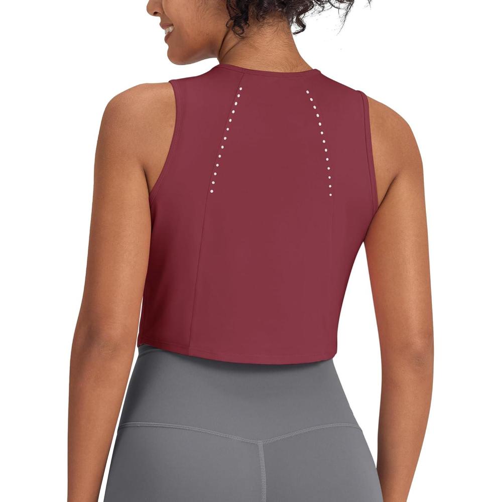 imageG4Free Lightweight Workout Tank Tops for Women Fast Dry Athletic Gym Crop Top Sleeveless Running ShirtsWine Red