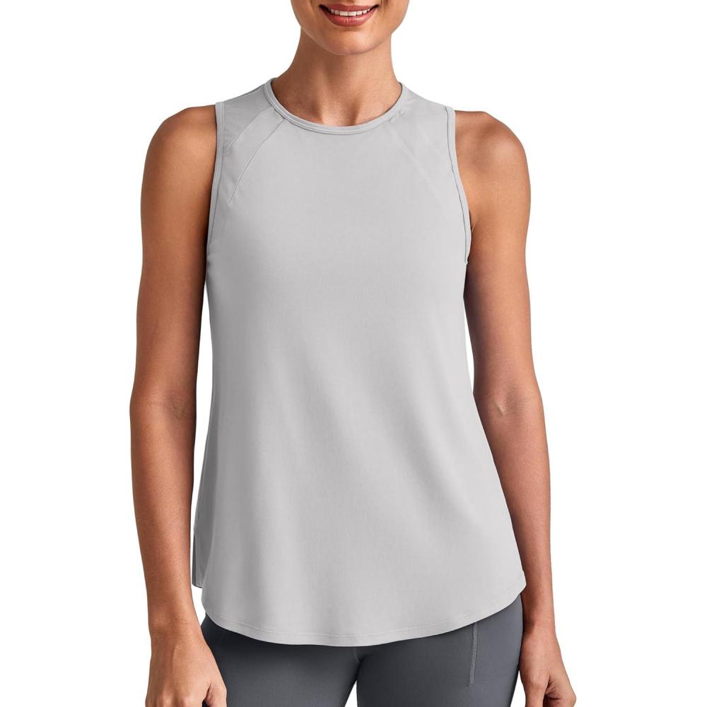 imageG4Free Lightweight Workout Tank Tops for Women High Neck Athletic Long Tanks Sleeveless Summer Running Gym ShirtsLight Gray
