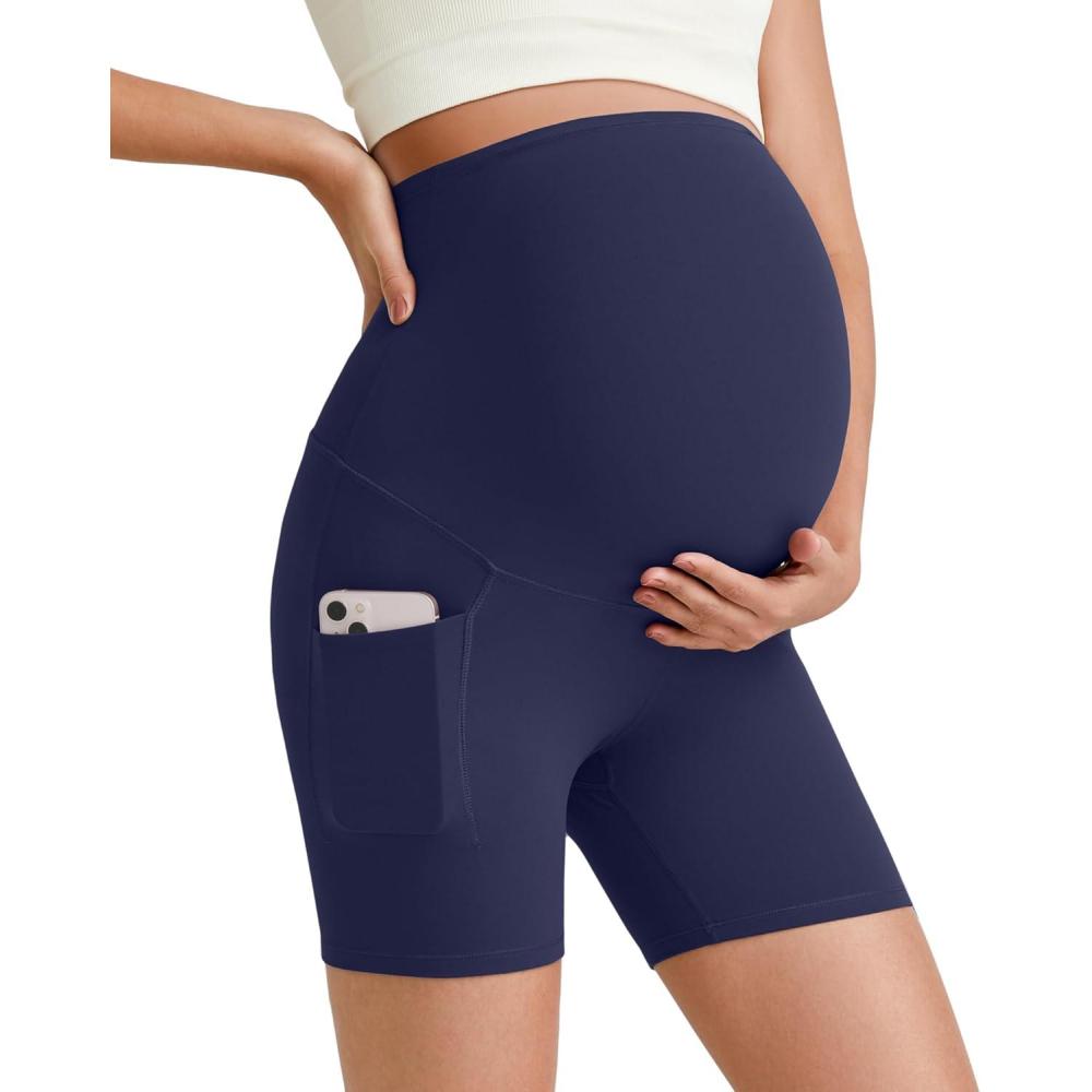 imageG4Free Maternity Biker Shorts with Pockets Over The Belly Legging 5quot Pregnancy Yoga Pants Athletic WorkoutRoyal Blue