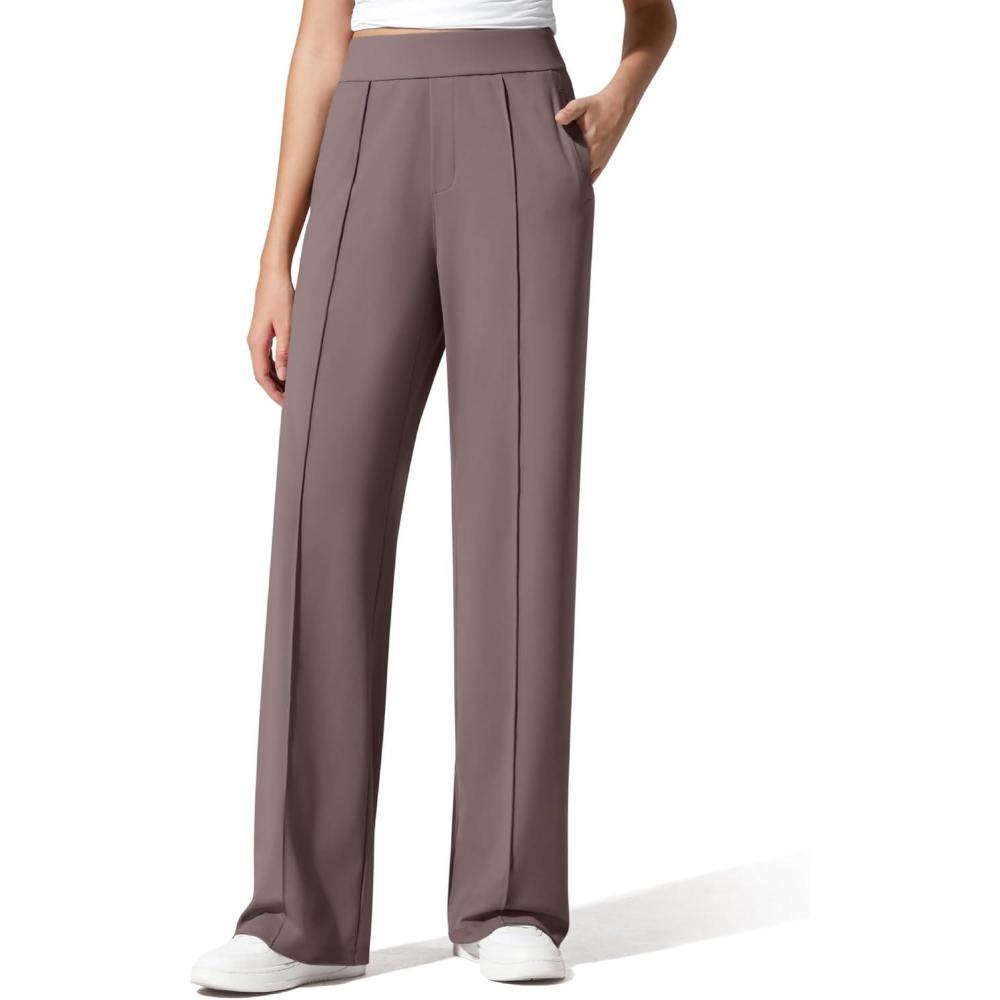 imageG4Free ShiftReady Womens Yoga Dress Pants with Pockets Wide Leg Business Casual Slacks High Waist Lounge TrousersTaupe