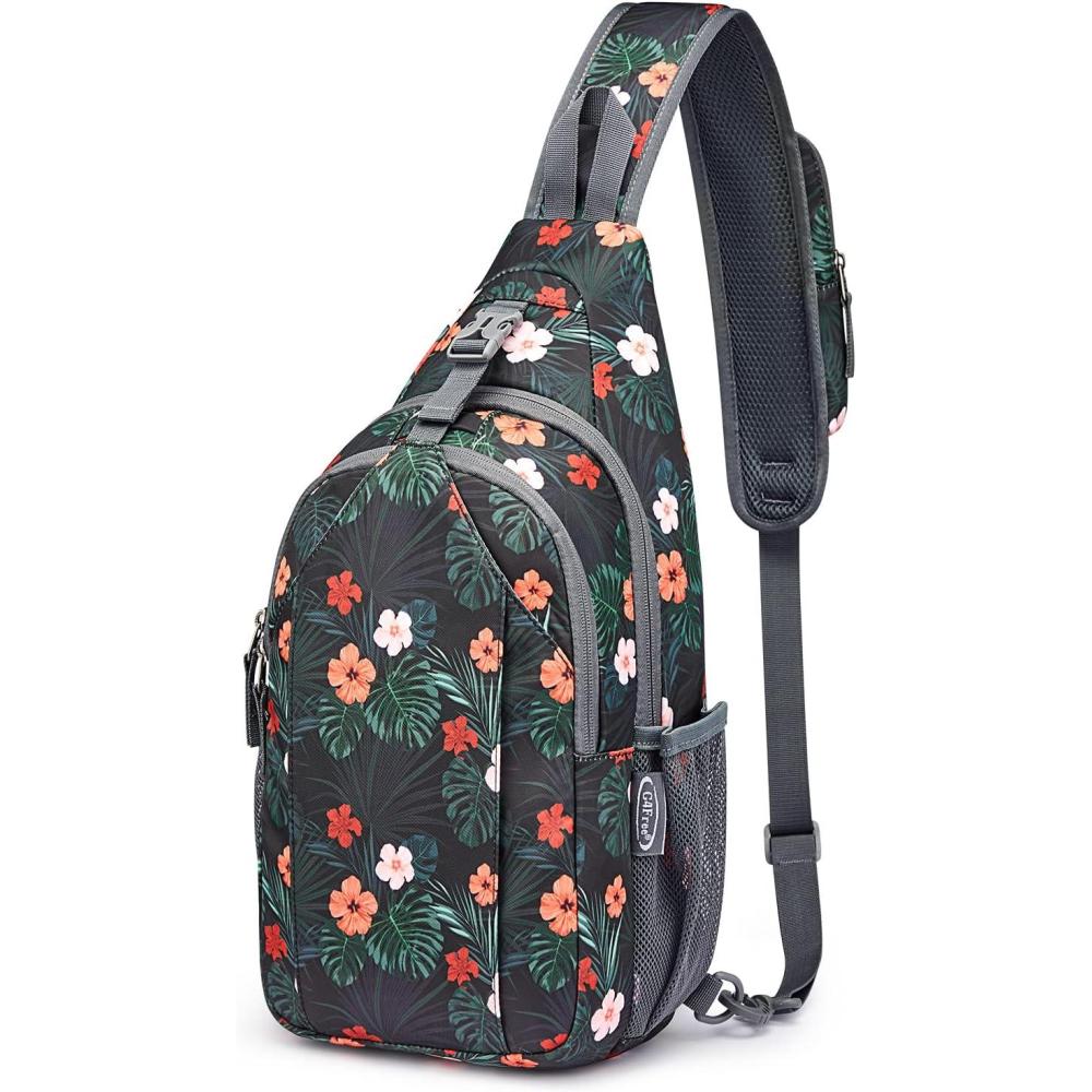 imageG4Free Sling Bag RFID Blocking Sling Backpack Crossbody Chest Bag Daypack for Hiking TravelBlackBlack Base Flora