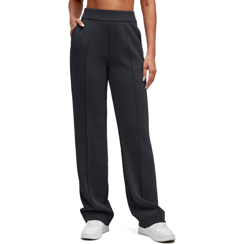 imageG4Free Smoofit Modal Soft Straight Leg Sweatpants for Women Elastic High Waist Casual Lounge Dress Pants with PocketsBlack