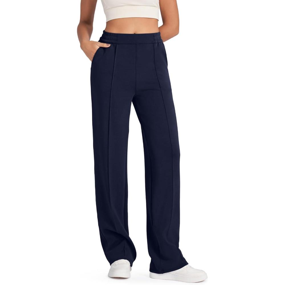 imageG4Free Smoofit Modal Soft Women Wide Leg Sweatpants with Pockets Yoga Pants Casual Lounge Trousers 25quot27quot29quot31quot33quotDark Blue