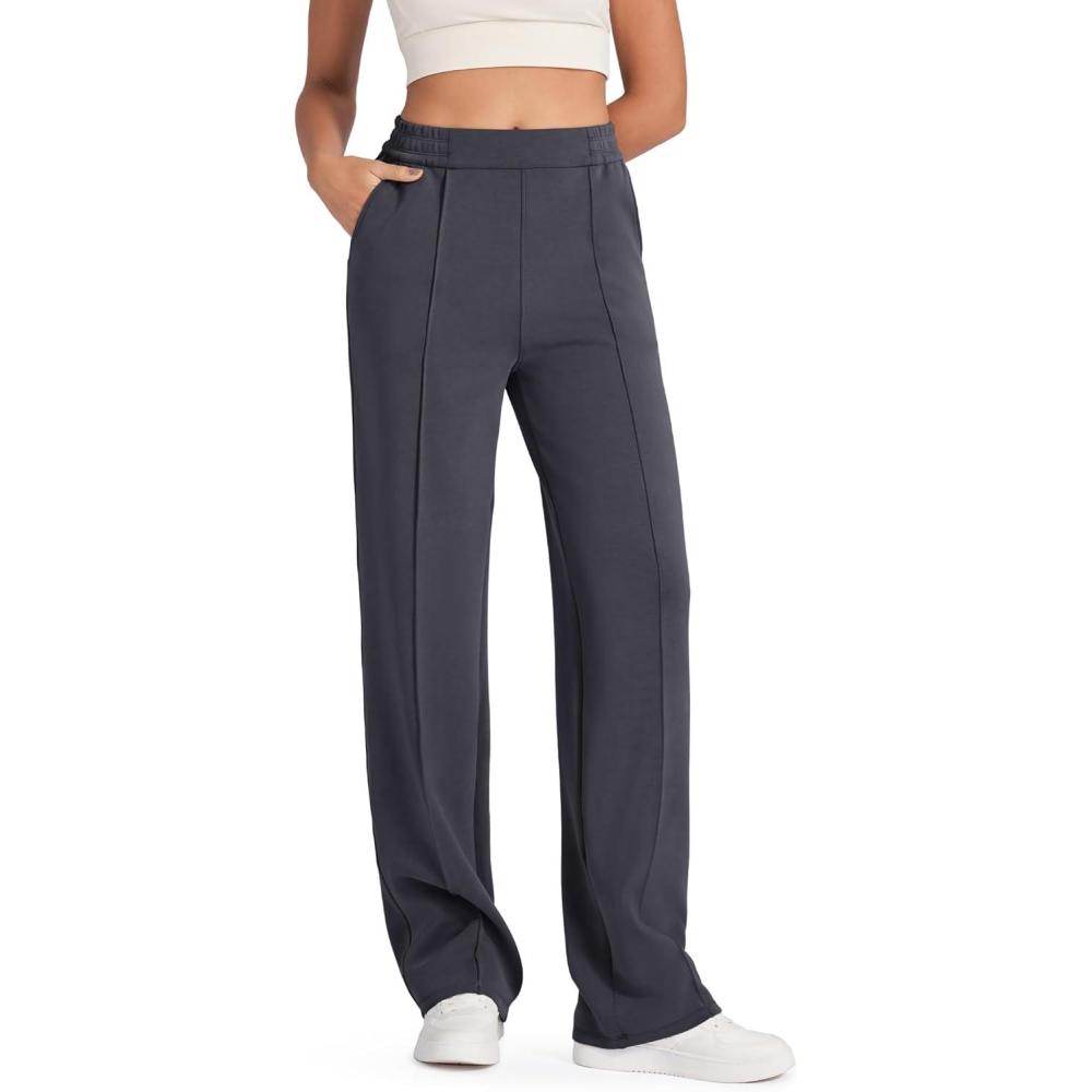 imageG4Free Smoofit Modal Soft Women Wide Leg Sweatpants with Pockets Yoga Pants Casual Lounge Trousers 25quot27quot29quot31quot33quotDark Grey