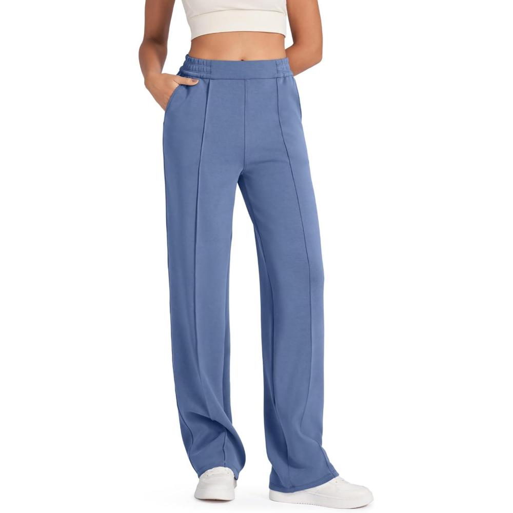 imageG4Free Smoofit Modal Soft Women Wide Leg Sweatpants with Pockets Yoga Pants Casual Lounge Trousers 25quot27quot29quot31quot33quotDemin Blue