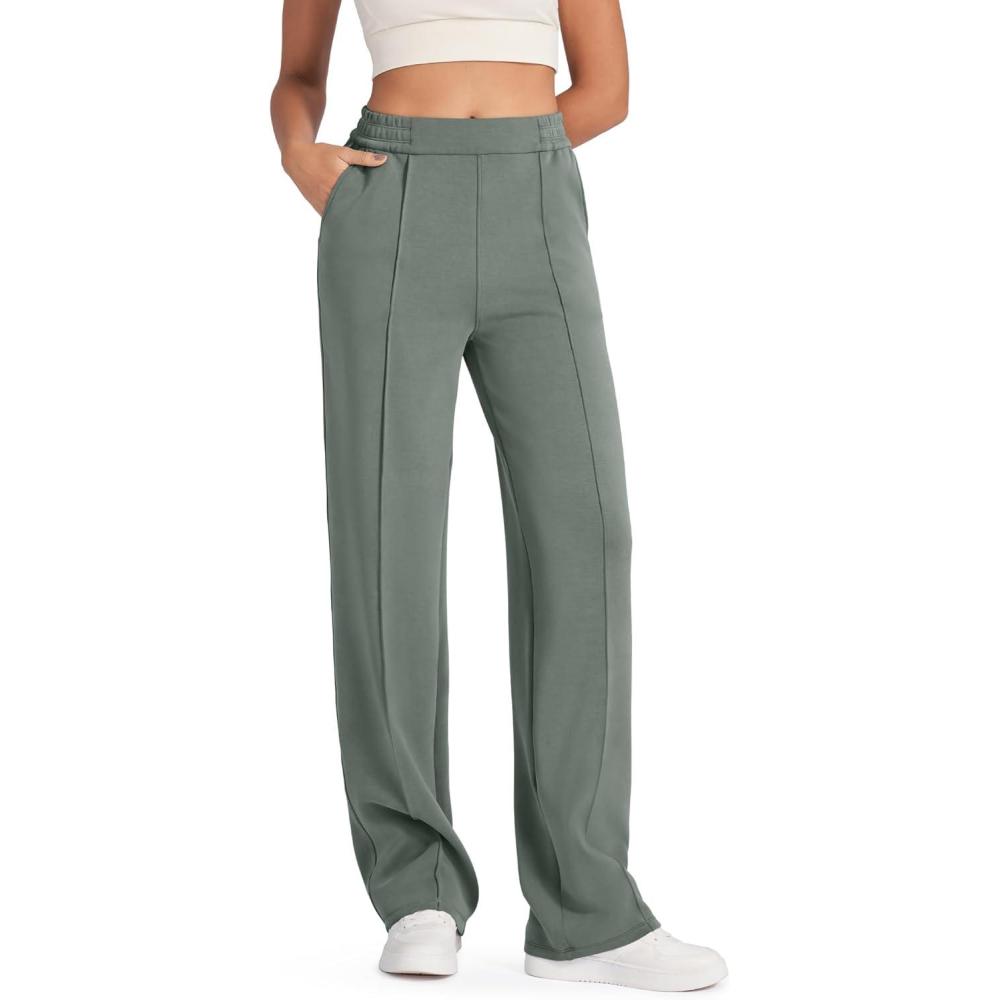 imageG4Free Smoofit Modal Soft Women Wide Leg Sweatpants with Pockets Yoga Pants Casual Lounge Trousers 25quot27quot29quot31quot33quotGrey Sage