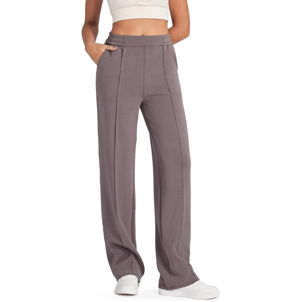imageG4Free Smoofit Modal Soft Women Wide Leg Sweatpants with Pockets Yoga Pants Casual Lounge Trousers 25quot27quot29quot31quot33quotTaupe