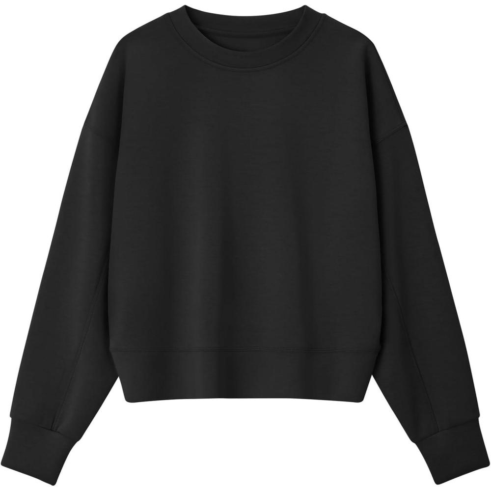 imageG4Free Smoofit Modal Soft Womens Sweatshirts Long Sleeve Crewneck Pullover Loose Fit Casual TopsBlack