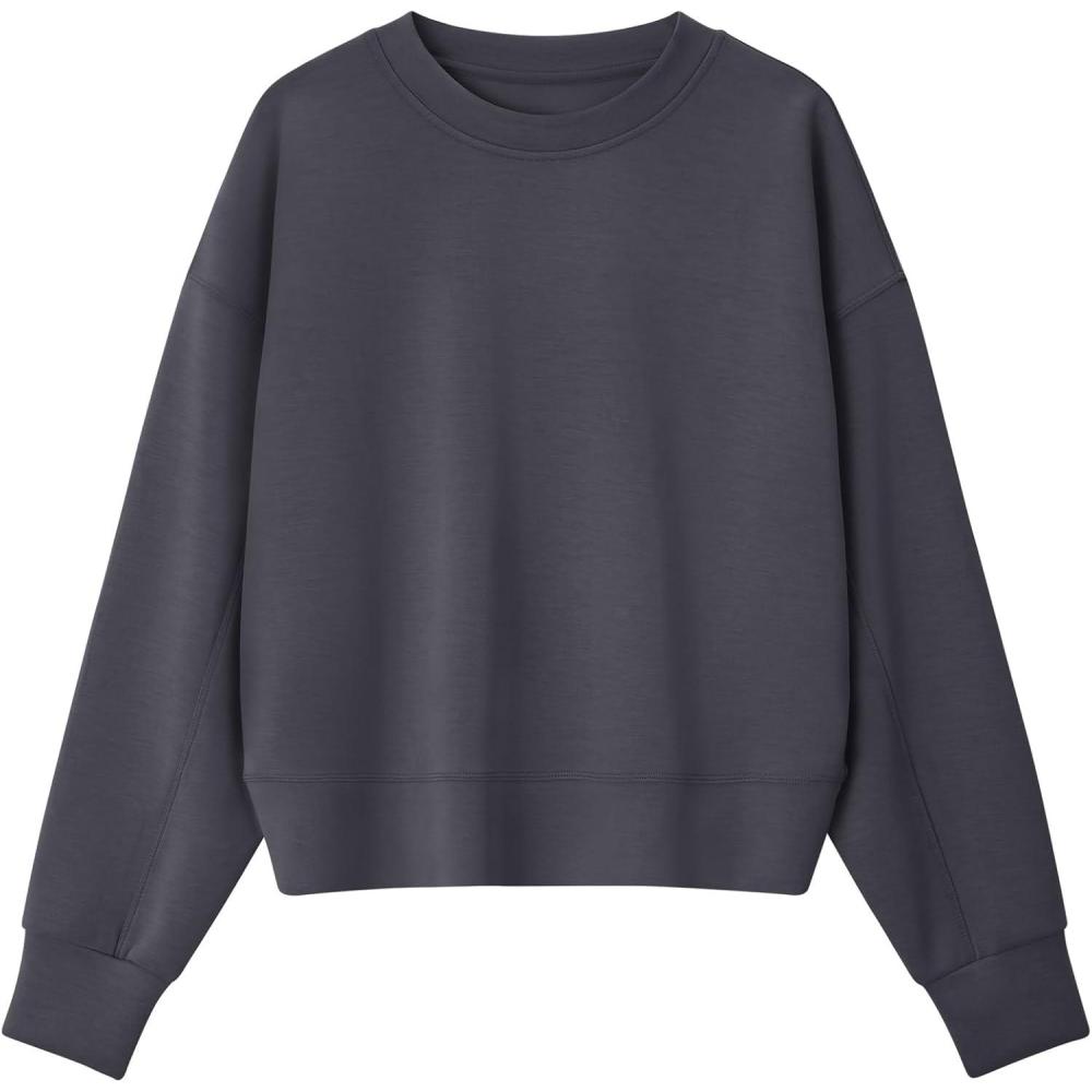 imageG4Free Smoofit Modal Soft Womens Sweatshirts Long Sleeve Crewneck Pullover Loose Fit Casual TopsDark Gray