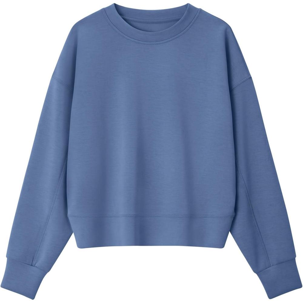 imageG4Free Smoofit Modal Soft Womens Sweatshirts Long Sleeve Crewneck Pullover Loose Fit Casual TopsDenim Blue