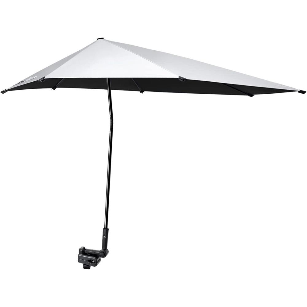 imageG4Free UPF 50 Adjustable Beach Umbrella XL with Universal Clamp for Chair Stroller Wheelchair Golf Cart Bleacher PatioBlackSilver