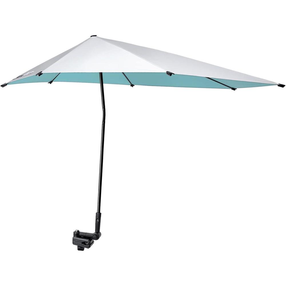 imageG4Free UPF 50 Adjustable Beach Umbrella XL with Universal Clamp for Chair Stroller Wheelchair Golf Cart Bleacher PatioLake BlueSilver