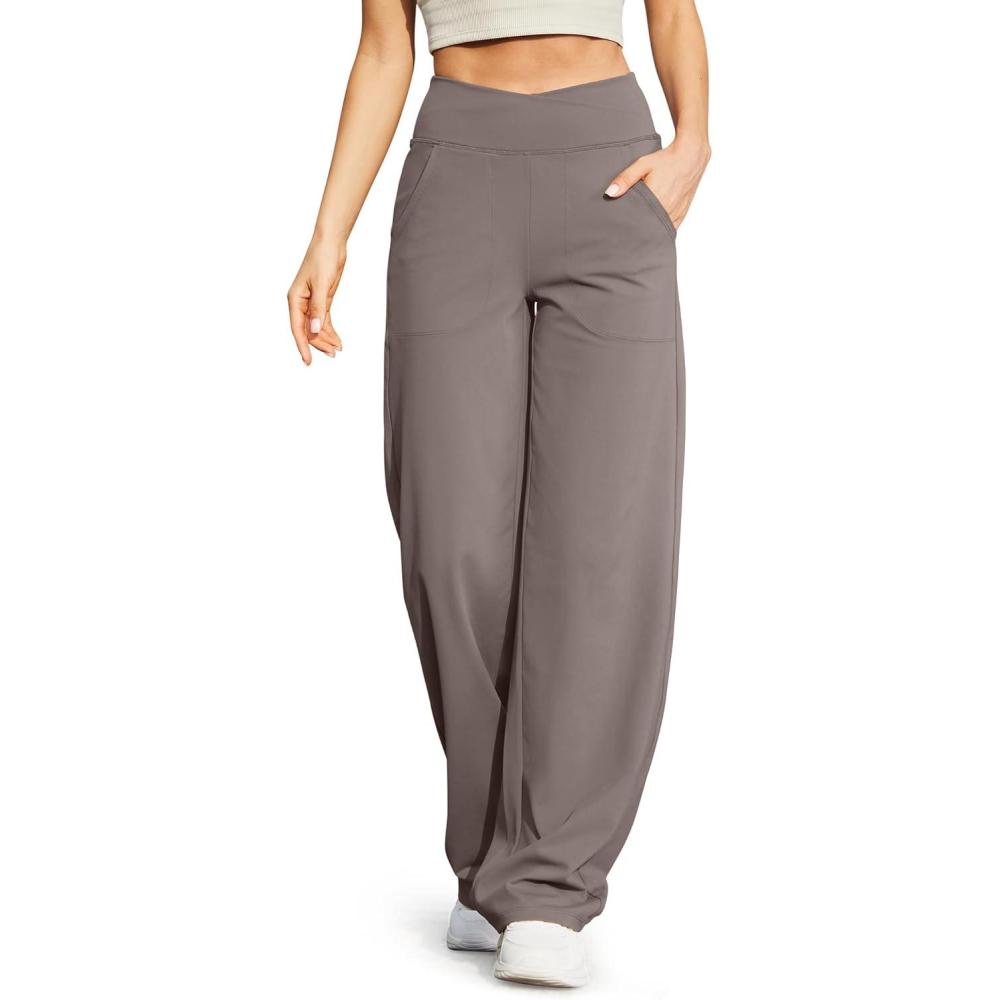 imageG4Free Wide Leg Pants for Women Loose Yoga Pants with Pockets PetiteRegularTall Stretch Casual Lounge PantsTaupe