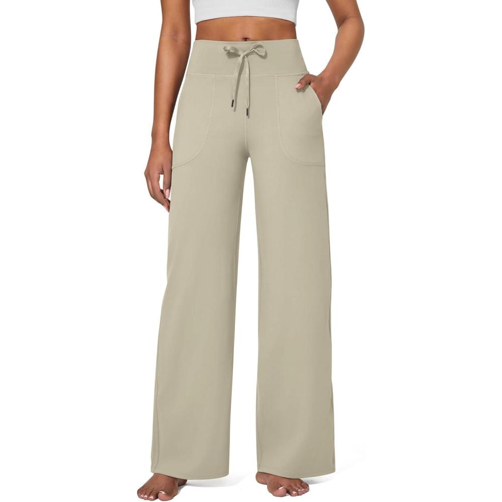 imageG4Free Wide Leg Pants for Women Yoga Pants High Waist Sweatpants with Pockets Stretch Lounge Pants Comfy WorkoutApricot