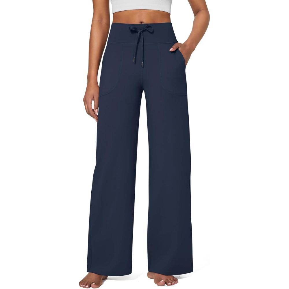 imageG4Free Wide Leg Pants for Women Yoga Pants High Waist Sweatpants with Pockets Stretch Lounge Pants Comfy WorkoutDark Navy