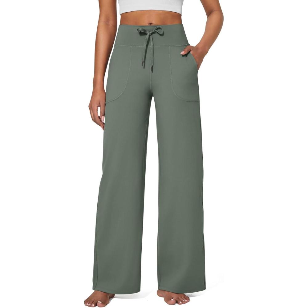 imageG4Free Wide Leg Pants for Women Yoga Pants High Waist Sweatpants with Pockets Stretch Lounge Pants Comfy WorkoutGrey Sage