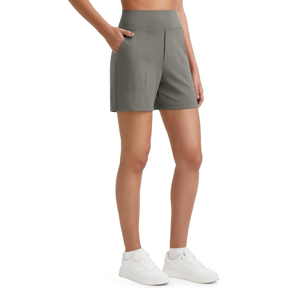 imageG4Free Womens 5 Athletic Shorts High Waisted Running Yoga Shorts Summer Casual Shorts with PocketsMocha Brown