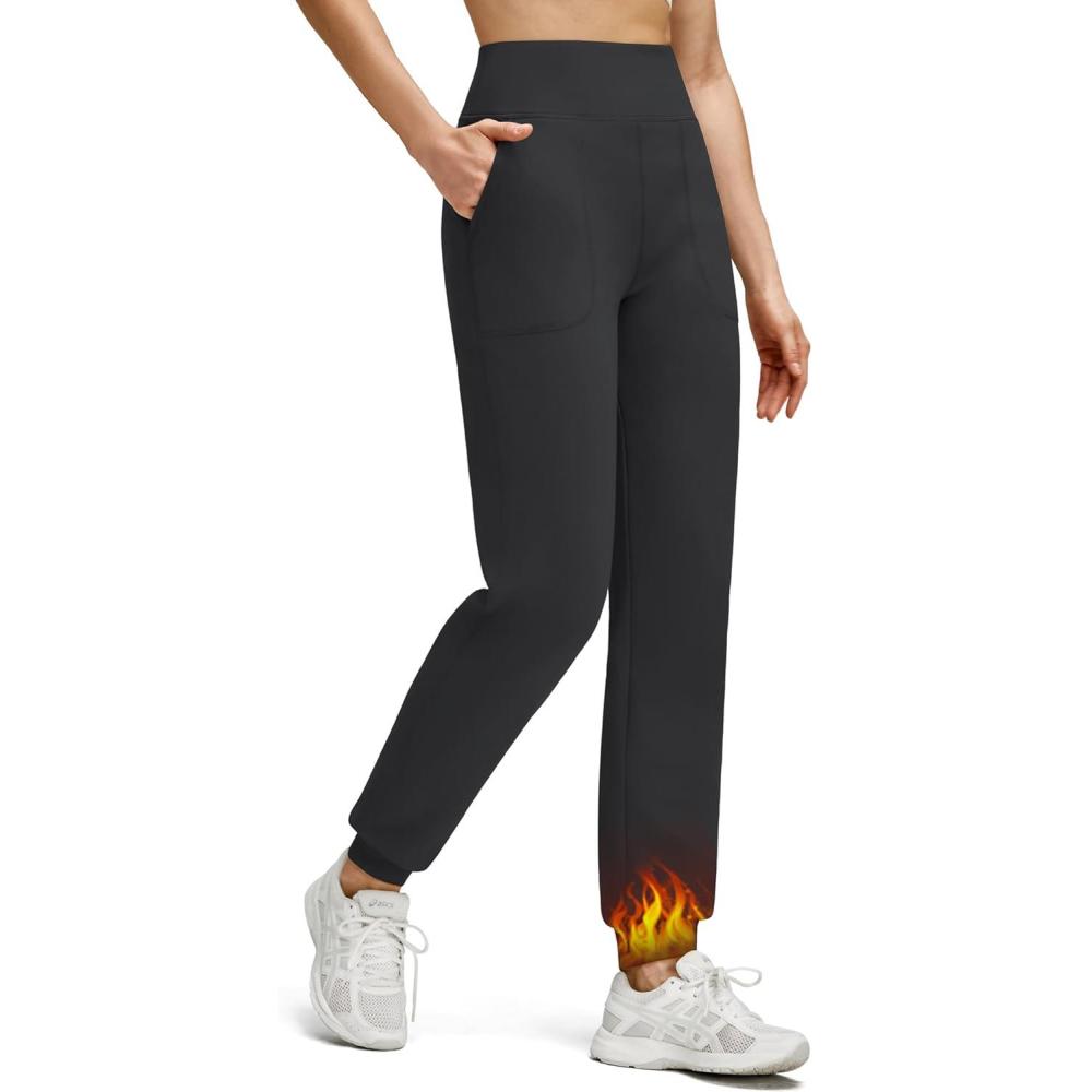 imageG4Free Womens Fleece Lined Workout Joggers with Pockets High Waisted Sweatpants Hiking Running Outdoor PantsBlack