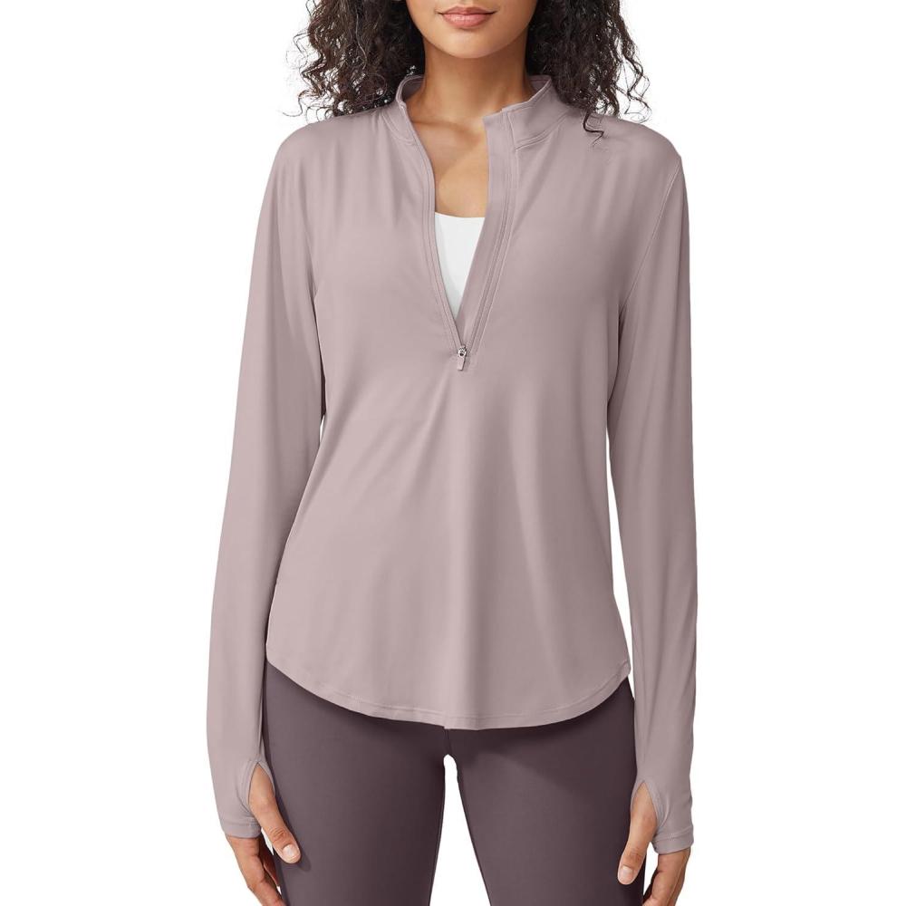 imageG4Free Womens UPF 50 Sun Shirts Lightweight Quick Dry Long Sleeve Workout Tops Lightweight Running PulloverGray Lilac