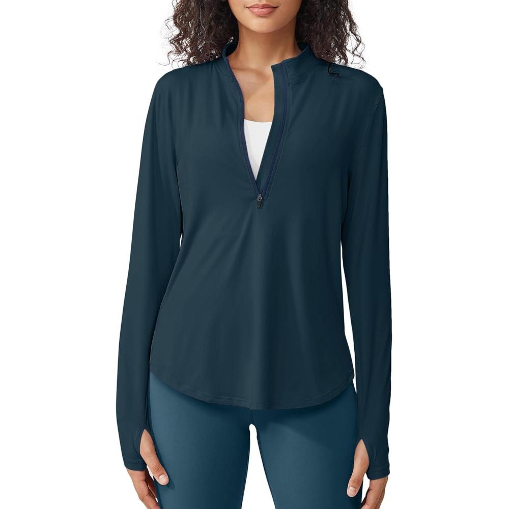 imageG4Free Womens UPF 50 Sun Shirts Lightweight Quick Dry Long Sleeve Workout Tops Lightweight Running PulloverNavy