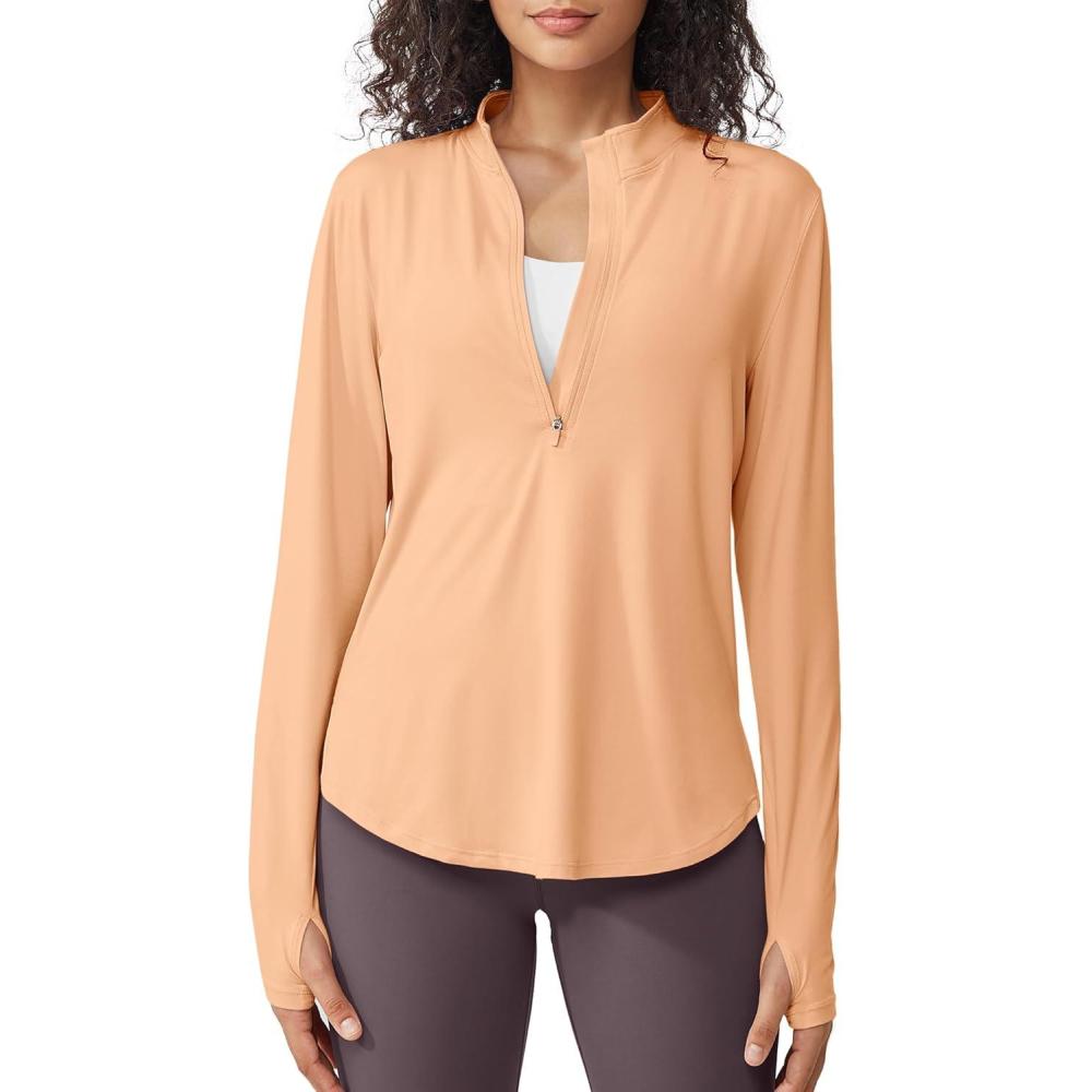 imageG4Free Womens UPF 50 Sun Shirts Lightweight Quick Dry Long Sleeve Workout Tops Lightweight Running PulloverPeach Nectar