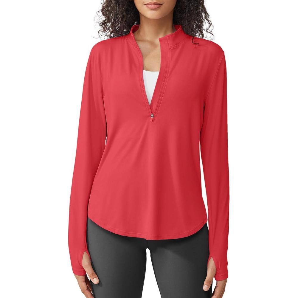 imageG4Free Womens UPF 50 Sun Shirts Lightweight Quick Dry Long Sleeve Workout Tops Lightweight Running PulloverRed