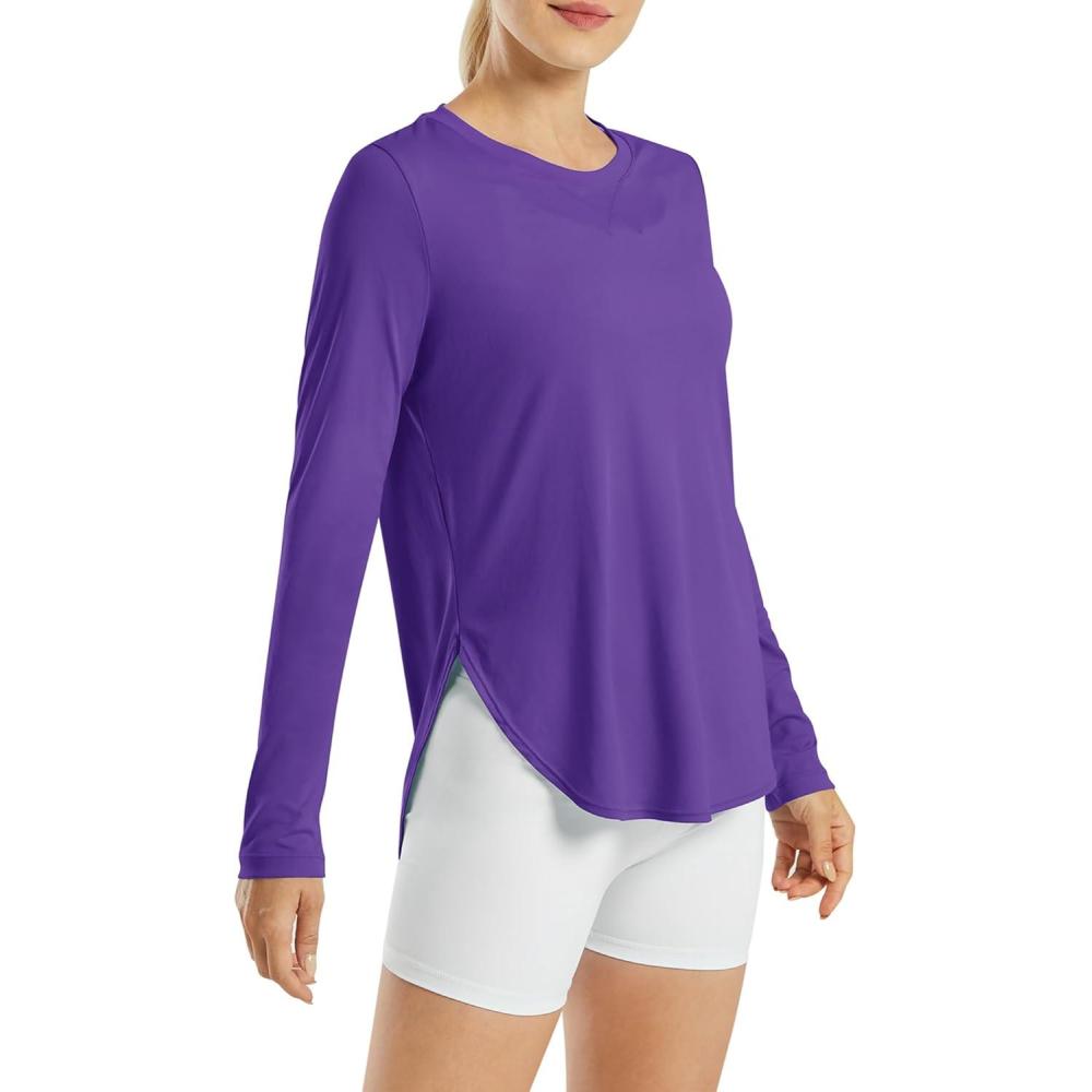 imageG4Free Womens UPF 50 UV Shirts Long Sleeve Workout Sun Shirt Outdoor Gym Hiking Tops Quick Dry LightweightDark Purple