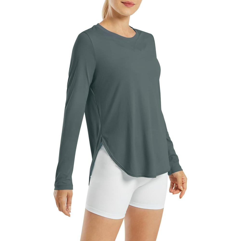imageG4Free Womens UPF 50 UV Shirts Long Sleeve Workout Sun Shirt Outdoor Gym Hiking Tops Quick Dry LightweightGrey Sage