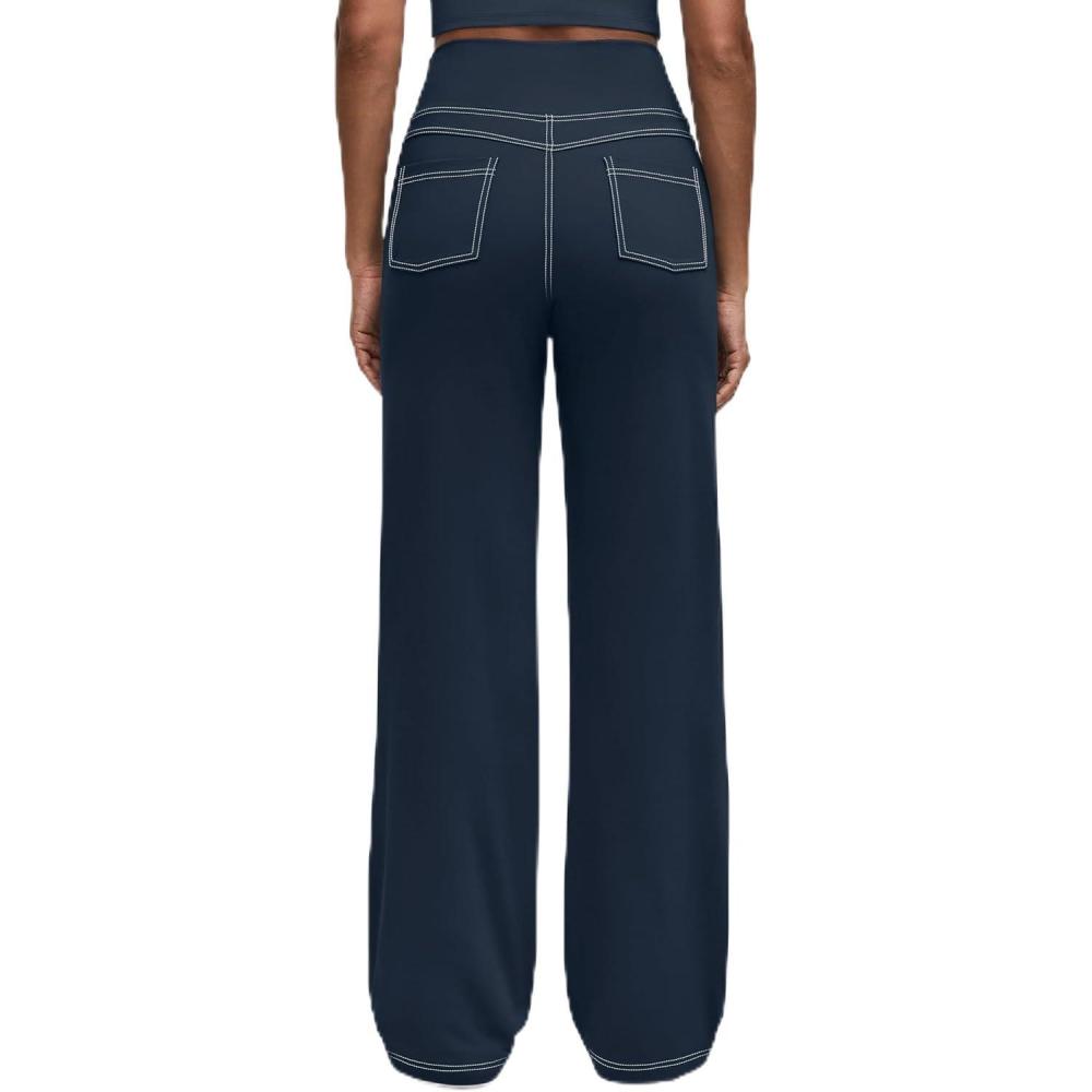 imageG4Free Womens Wide Leg Pants Casual High Waisted Yoga Pants with 4 Pockets StretchDark Navy
