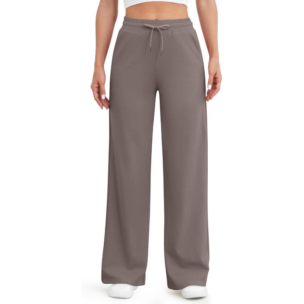 imageG4Free Womens Wide Leg Pants High Waisted Yoga Pants with Pockets Casual Drawstring SweatpantsTaupe