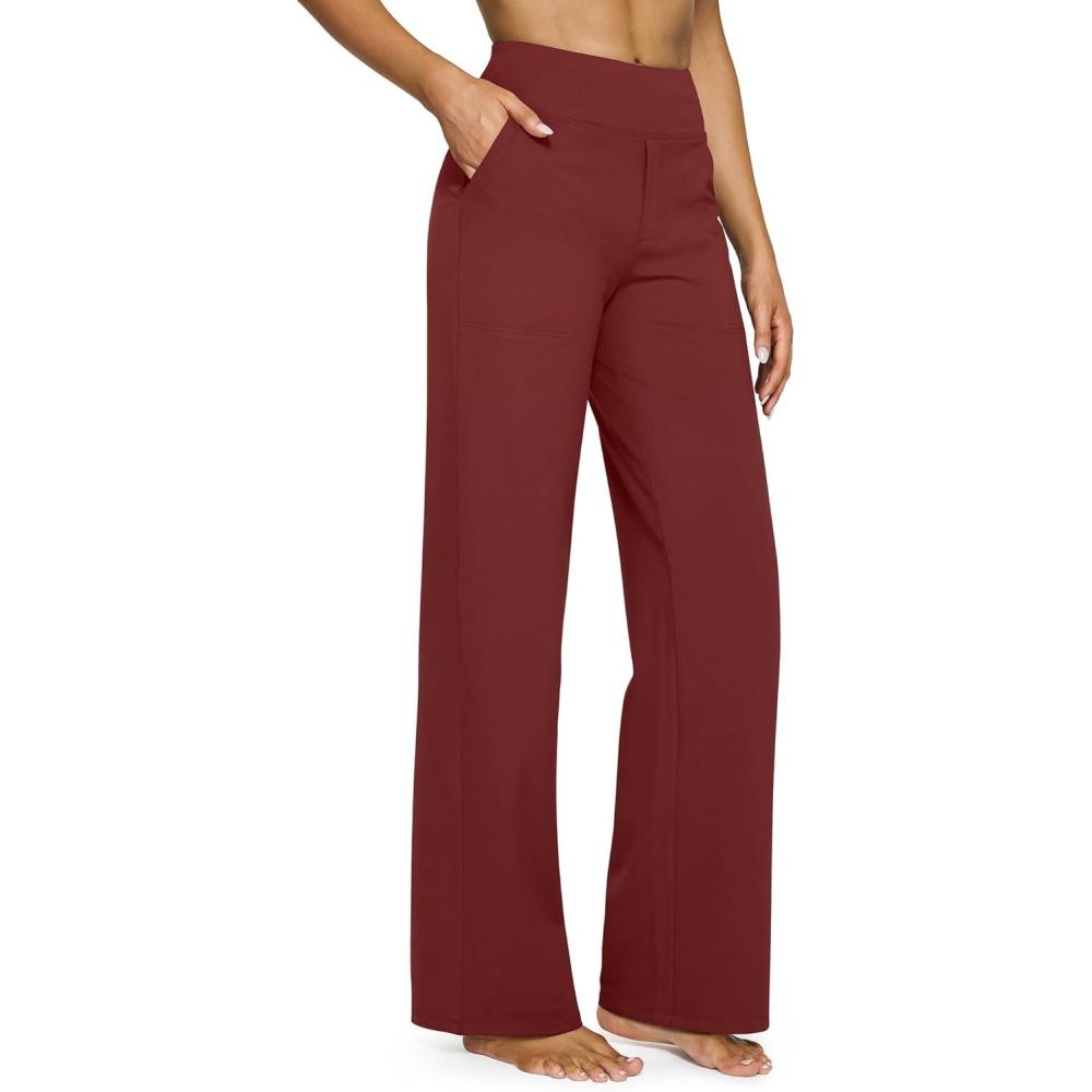 imageG4Free Yoga Pants Women Wide Leg Pants with Pockets High Waist Stretch Dress Casual Sweatpants PetiteRegularTallDark Burgundy