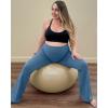 imageG4Free BareFeel Maternity Flare Leggings with Pockets Over The Belly Stretchy Casual Lounge Pregnancy Dress Pants for WorkBlue Gray
