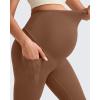 imageG4Free BareFeel Maternity Leggings with Pockets Over The Belly Stretchy Workout Yoga Pregnancy Capri PantsDark Coffee