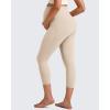imageG4Free BareFeel Maternity Leggings with Pockets Over The Belly Stretchy Workout Yoga Pregnancy Capri PantsLight Khaki