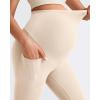 imageG4Free BareFeel Maternity Leggings with Pockets Over The Belly Stretchy Workout Yoga Pregnancy Capri PantsLight Khaki