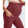 imageG4Free BareFeel Maternity Leggings with Pockets Over The Belly Stretchy Workout Yoga Pregnancy Capri PantsRed