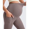 imageG4Free BareFeel Maternity Leggings with Pockets Over The Belly Stretchy Workout Yoga Pregnancy Capri PantsTaupe