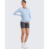 imageG4Free BareFeel Maternity Long Sleeve T Shirts Crewneck Ruches Pregnancy Workout Tops with Thumbholes Altheltic Yoga TeeLight Denim