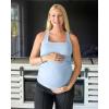 imageG4Free BareFeel Maternity Racerback Tank Tops with Built in Bra Ruched Sleeveless Square Neck Pregnancy Yoga Workout ShirtsLight Denim