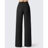 imageG4Free Breathable Ribbed Wide Leg Yoga Pants Women High Waist Lightweight Casual Trousers with PocketsBlack