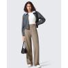 imageG4Free Breathable Ribbed Wide Leg Yoga Pants Women High Waist Lightweight Casual Trousers with PocketsDark Brown