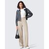 imageG4Free Breathable Ribbed Wide Leg Yoga Pants Women High Waist Lightweight Casual Trousers with PocketsLight Khaki