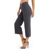 imageG4Free Capri Pants for Women Wide Leg Yoga Dress Capris with Pockets Cross Loose Casual Work Crop PantsDeep Grey