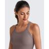 imageG4Free Cropped Workout Tops for Women Built in Bra Removable Padded Longline Sports Bras Racerback Yoga TopsTaupe
